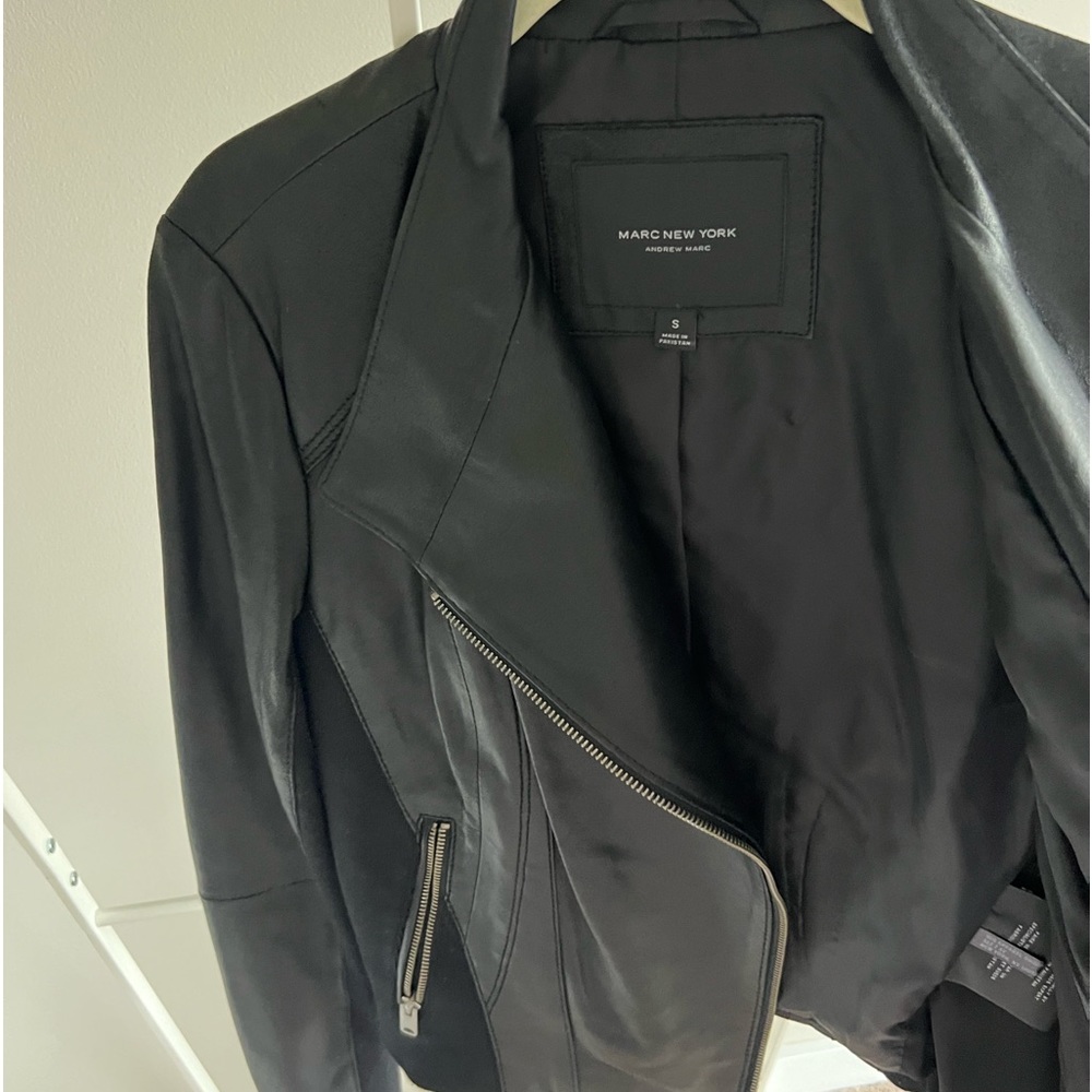 Andrew Marc. Faux Leather Ribbed Panel Jacket. - Picture 13 of 15